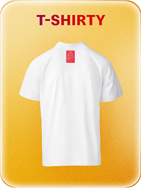 Biały T-shirt z elementami dekoracyjnymi w kształcie pudełka z frytkami
